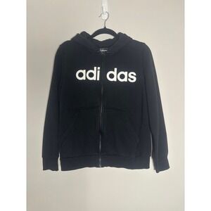 Adidas Sport Essentials Kids Black Full Zip Hoodie Sweatshirt Size 13-14Y L